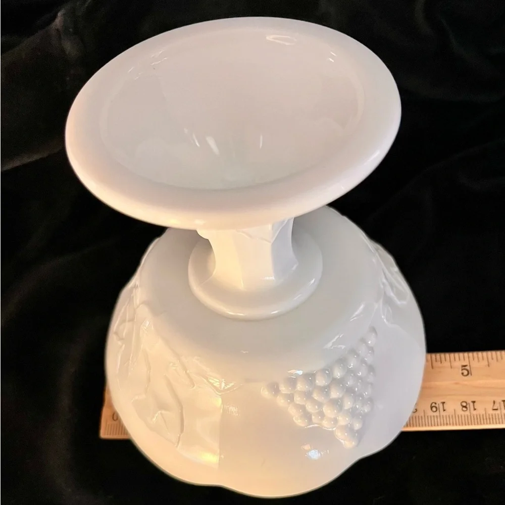 Indiana Glass Colony Harvest White Milk Glass Pedestal Candle Holder Grape VTG